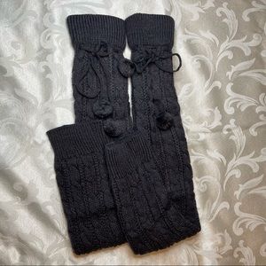 Leg Warmers Extra Long Cable Knit Charcoal Gray